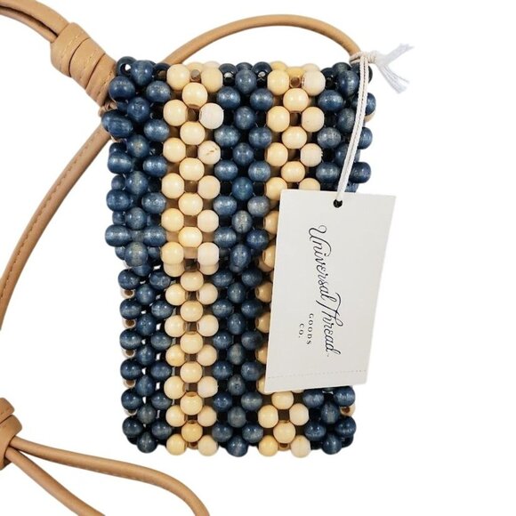 Universal Thread Small Beaded Crossbody Bag Blue Ivory Stripe Boho Purse Cell - Picture 1 of 4